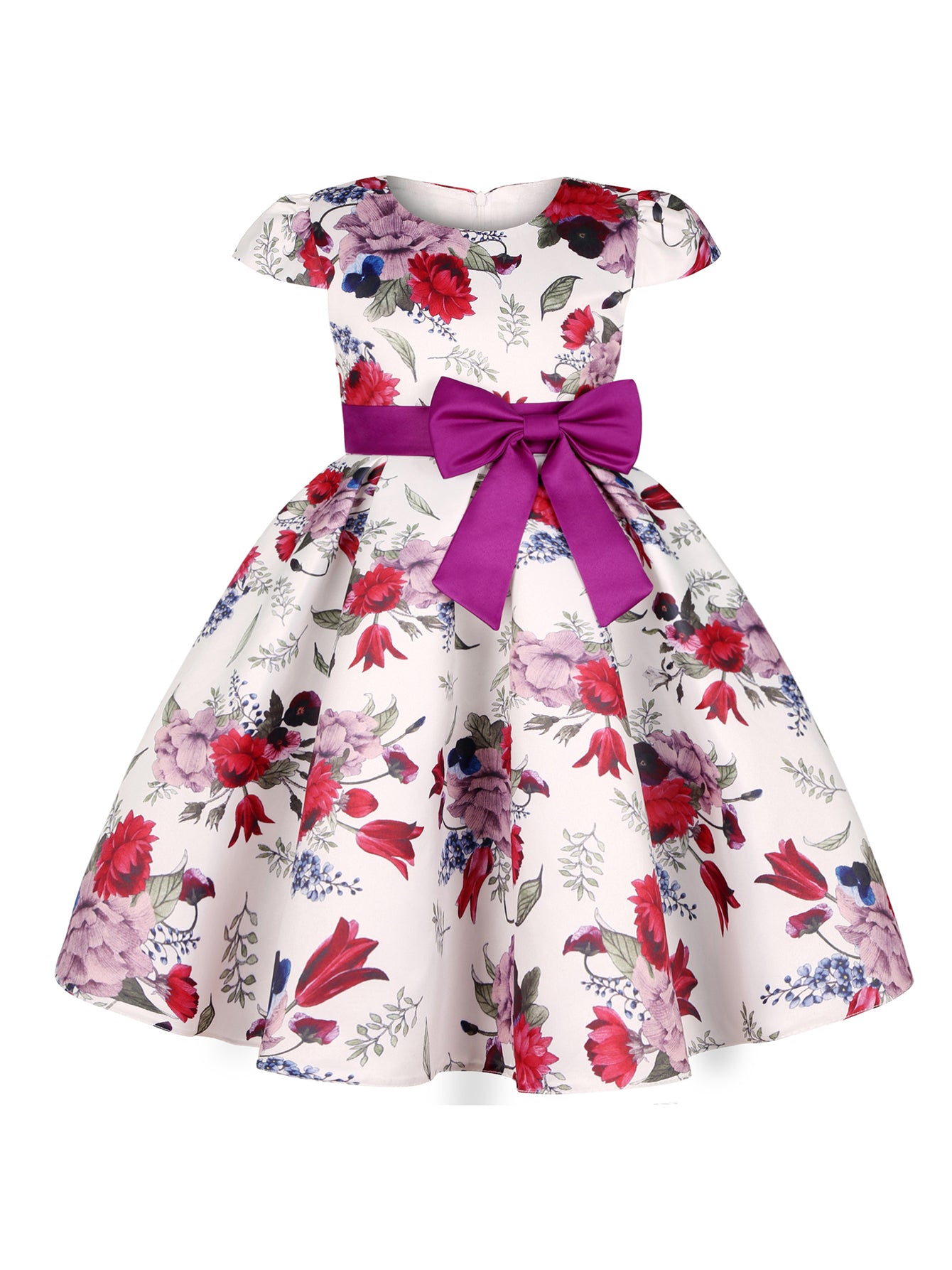 Girls' Elegant Rose Floral Print Party Dress