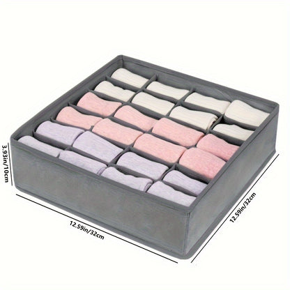 Gray Fabric Storage Boxes | Foldable & Stackable Organizer with 24 Compartments for Socks