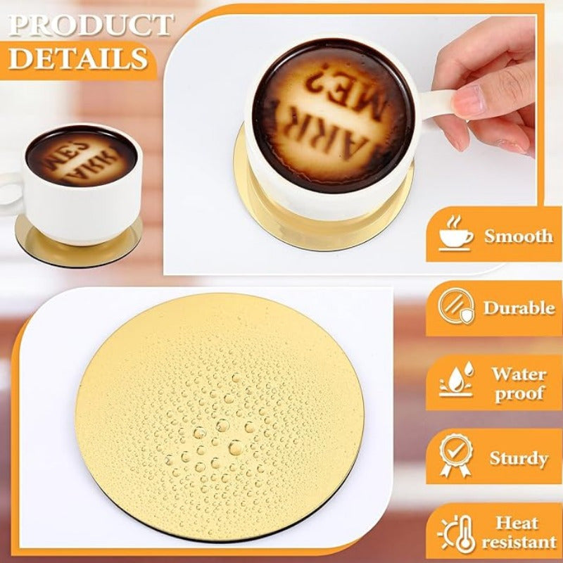 Golden Stainless Steel Coasters | 6pcs | 3.35 Inch Round | Mirror Finish