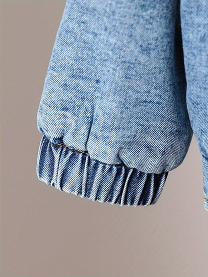 Girls Long-Sleeve Hooded Fleece-Lined Denim Jacket