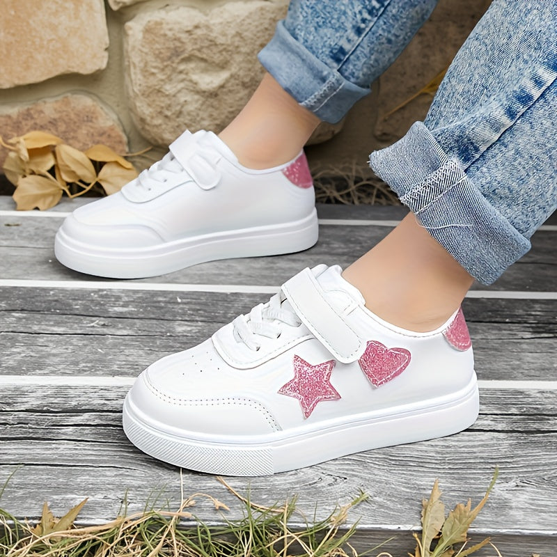 Kids' Sneakers - White with Pink, Boys and Girls Casual Footwear