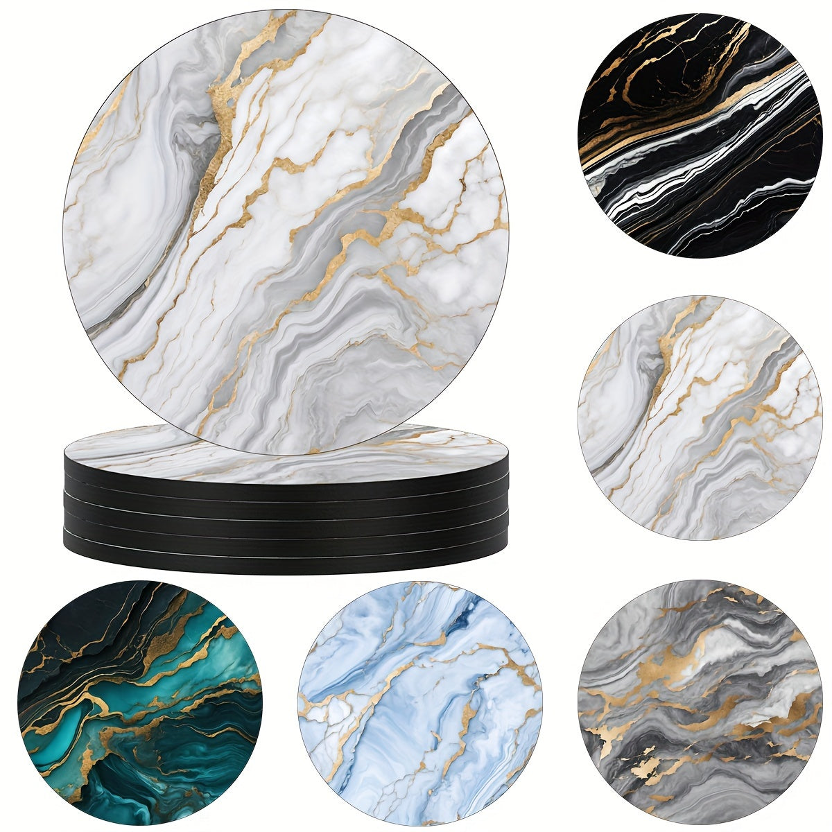 6 Golden Marbled Coasters Designed for Beverages