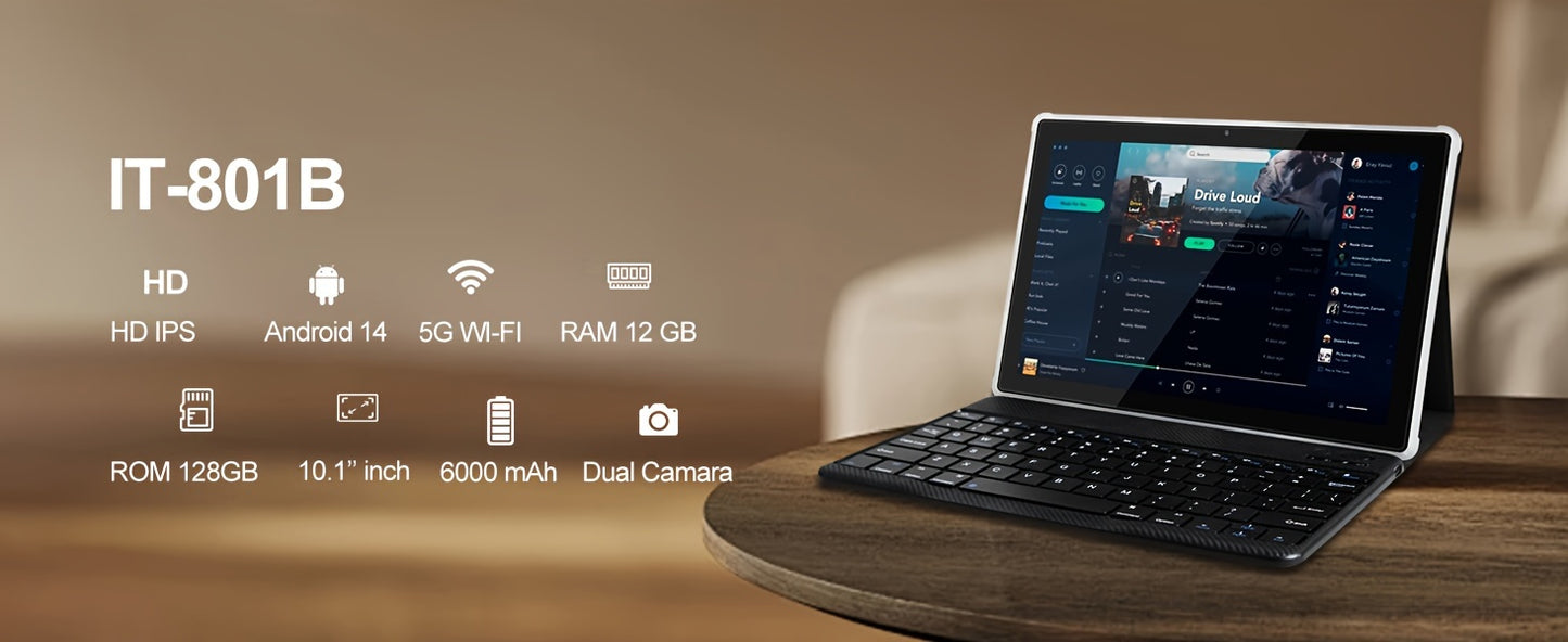 Tablet 10.1 Inch Android 14 OS Pad, 2in 1 Pad with Keyboard, Mouse