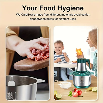 5L Multifunctional Electric Chopper Food Processor Stainless Steel Five-Speed