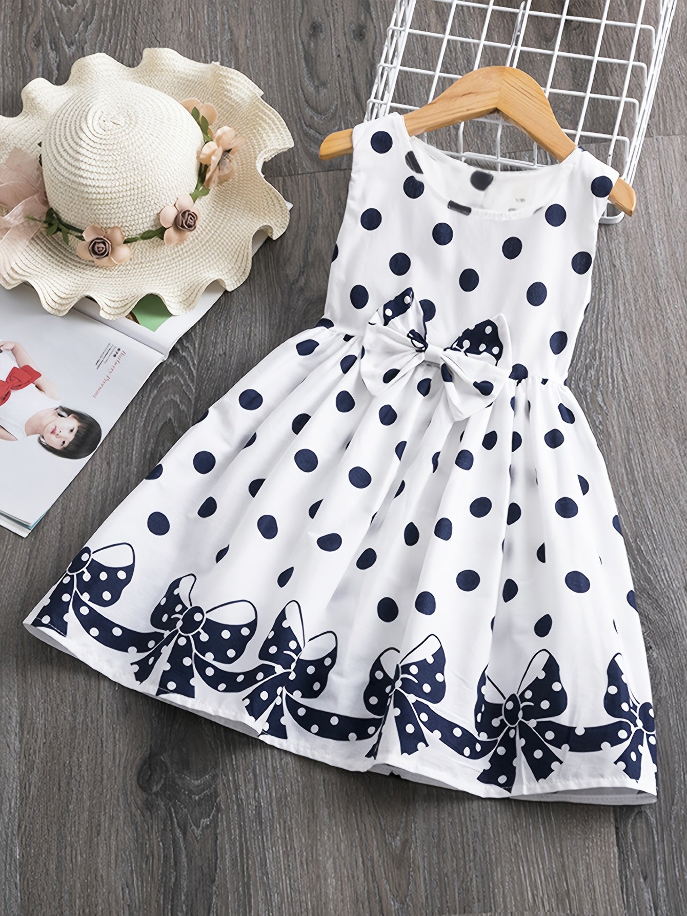 Girls' Bohemian Polka Dot Sleeveless Dress