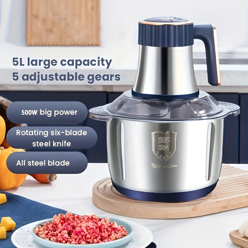 5L Multifunctional Electric Chopper Food Processor Stainless Steel Five-Speed