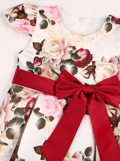 Girls' Elegant Rose Floral Print Party Dress