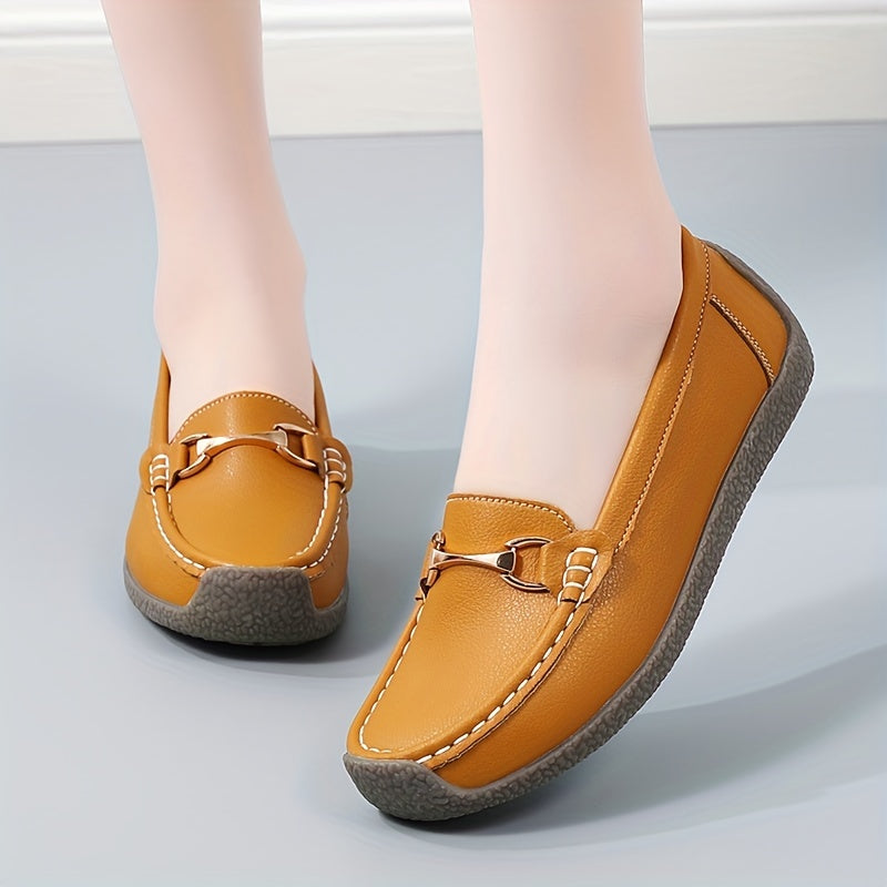 Women's Buckle Decor Flat Loafers, Casual Faux Leather Flats