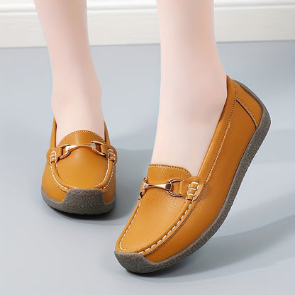 Women's Buckle Decor Flat Loafers, Casual Faux Leather Flats