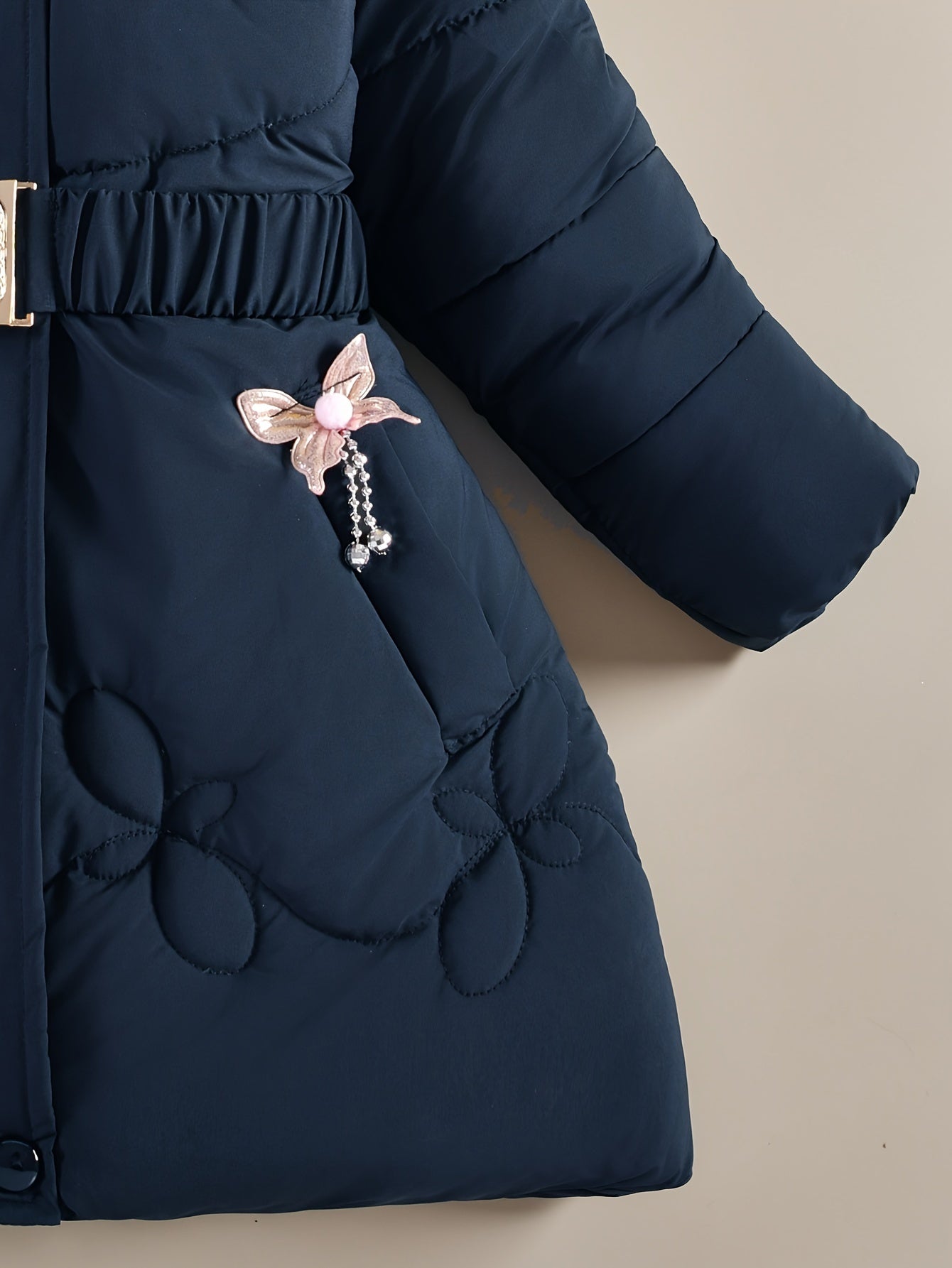 Dark Navy Blue Polyester Girls' Winter Jacket