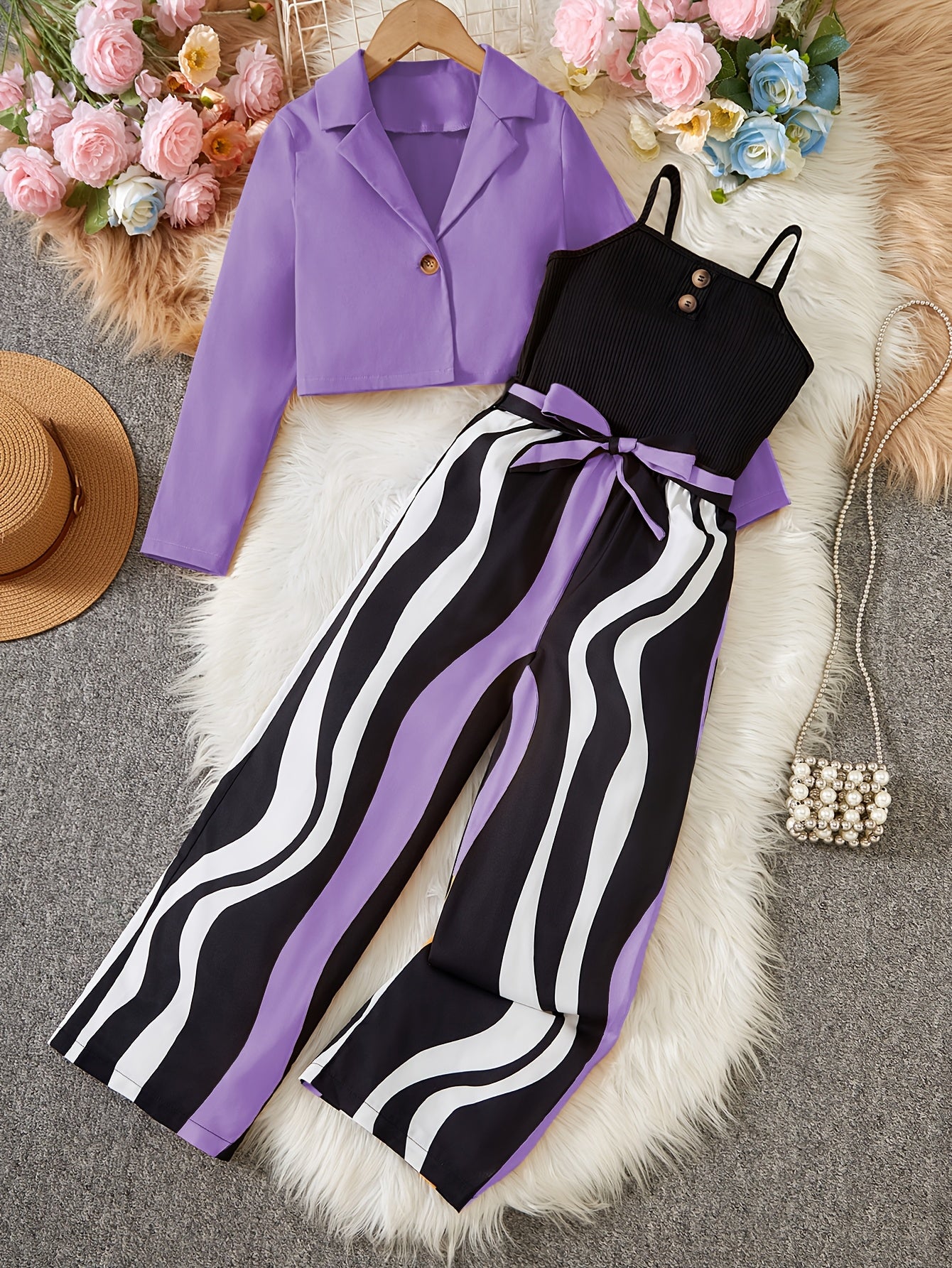 Striped Jumpsuit Set with Belt