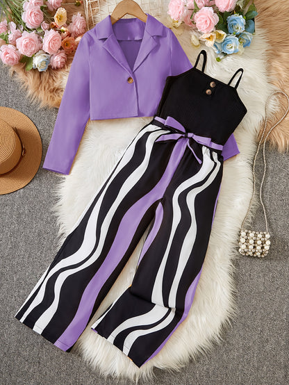 Striped Jumpsuit Set with Belt