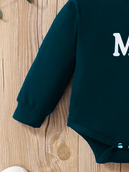 2pcs Boys' Hooded Long-Sleeve Letter Print Bodysuit