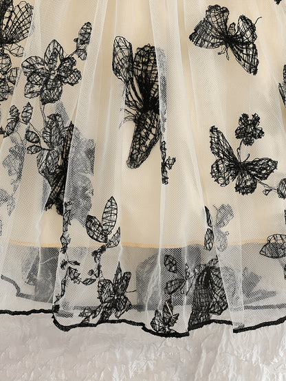 Girls Short Sleeve Bowknot Decor Mesh Tutu Dress