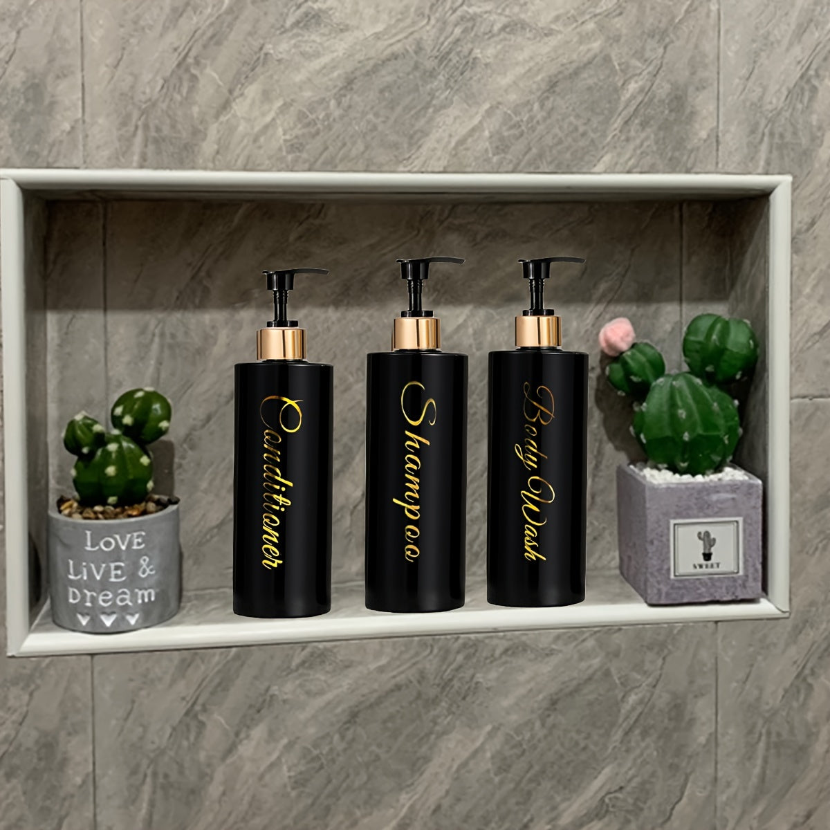 3pcs 500ml Elegant White Dispenser Set with Golden Labels - Plastic