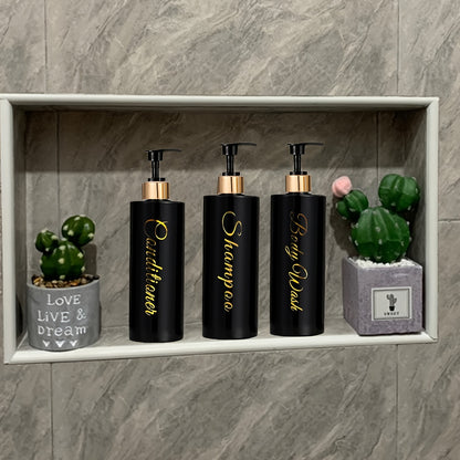 3pcs 500ml Elegant White Dispenser Set with Golden Labels - Plastic