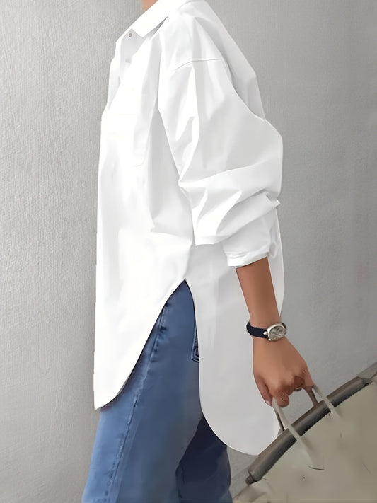 Women'S Elegant Solid Color Button-Up Shirt with Long Sleeves
