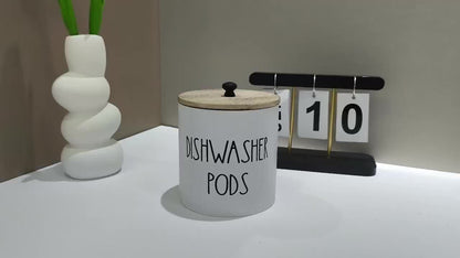 Rustic Wooden Dishwasher Pod Holder With Lid