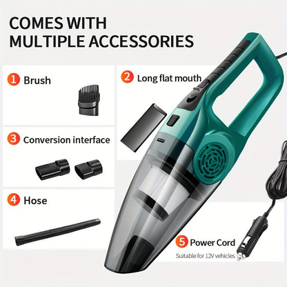 Car Vacuum Cleaner with Strong Suction, Compact Handheld Design for 12V Vehicle Interior Cleaning, Pet Hair Removal, and Carpet Care, Without Battery