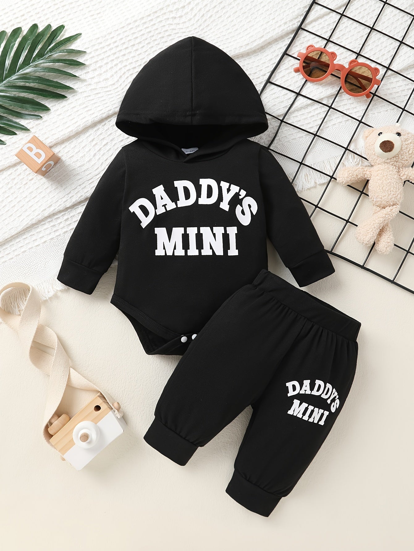 2pcs Newborn Boy's Soft Long Sleeves Hooded Jumpsuit
