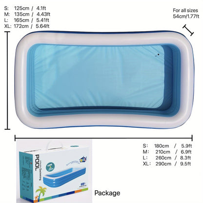Heavy-Duty PVC Inflatable Rectangular Family Pool