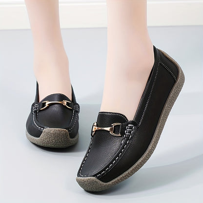 Women's Buckle Decor Flat Loafers, Casual Faux Leather Flats