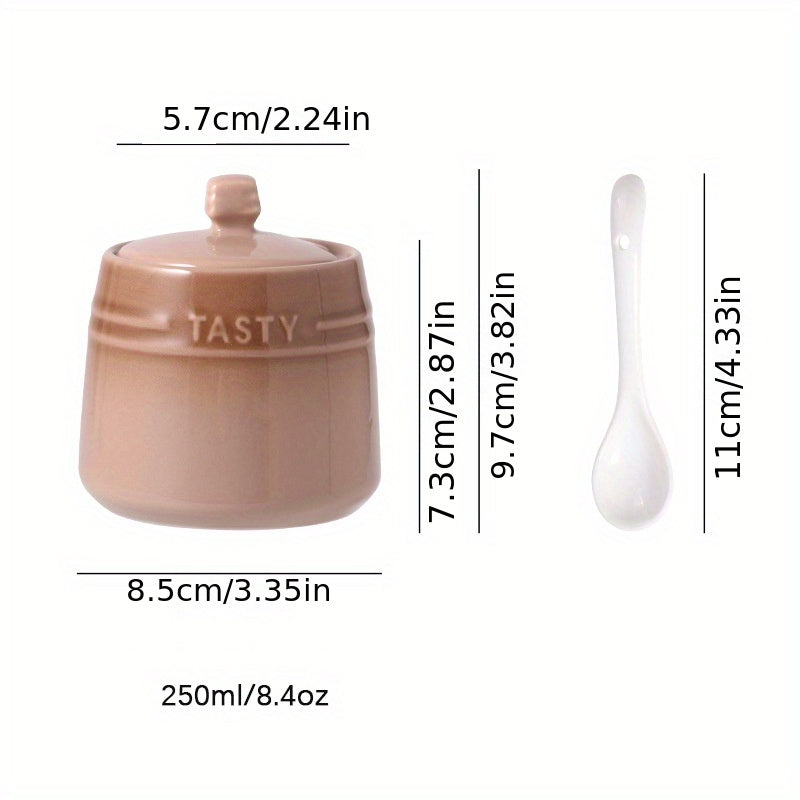 1set Ceramic Colorful Gradient Spice Container with Lid and Spoon Set
