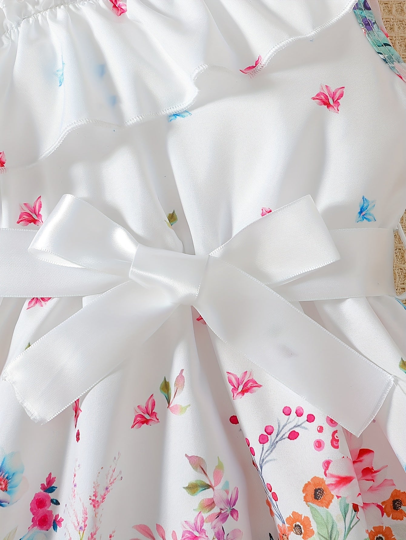 Charming Girls' Summer Dress with Butterfly & Floral Print