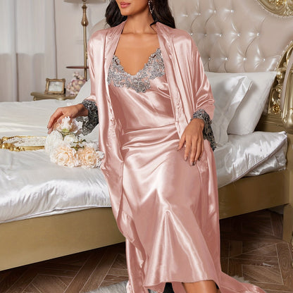 Autumn And Winter Two-Piece Set Long-Sleeve Robe And Nightgown.