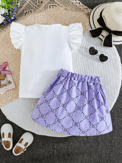 Girls' Plaid Print Skirt Set