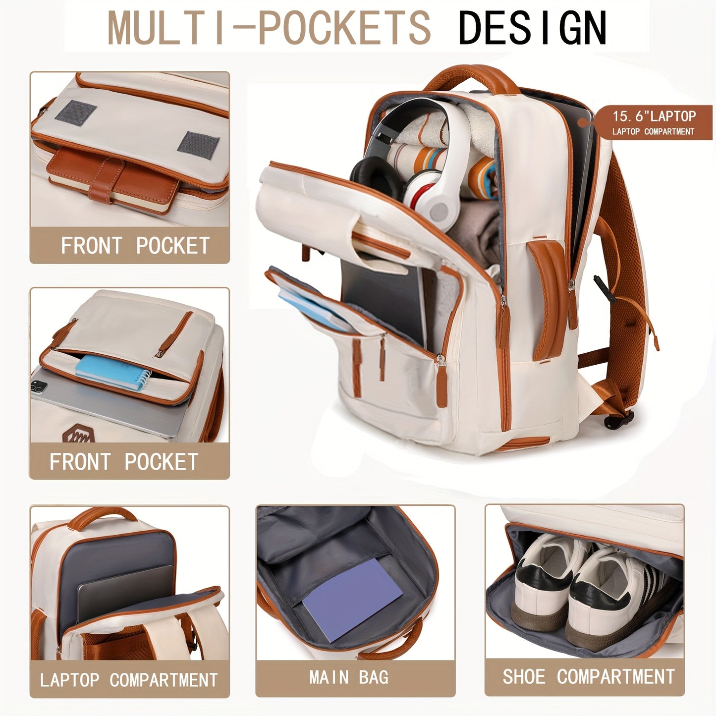 15.6" Laptop Travel Backpack with Shoe Compartment