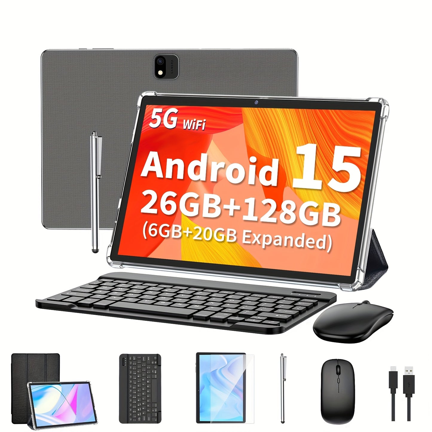 YOBANSE Android 15 Tablet 10.1" 26GB (6GB+20GB) + 128GB ROM, WiFi, Wireless