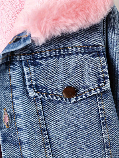 Girls Long-Sleeve Hooded Fleece-Lined Denim Jacket