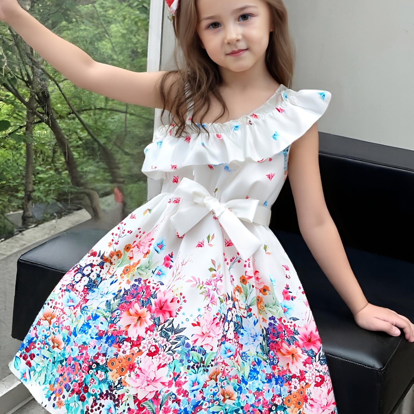 Charming Girls' Summer Dress with Butterfly & Floral Print