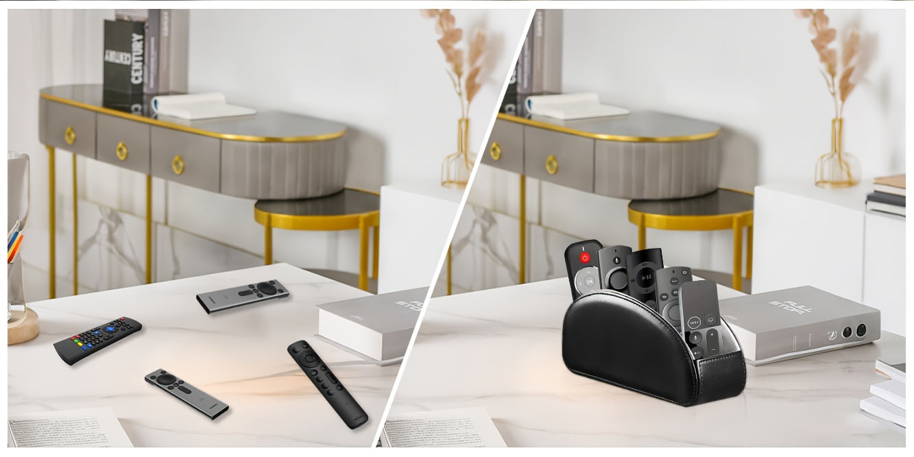 PU Leather Remote Control Holder with 5 Compartments