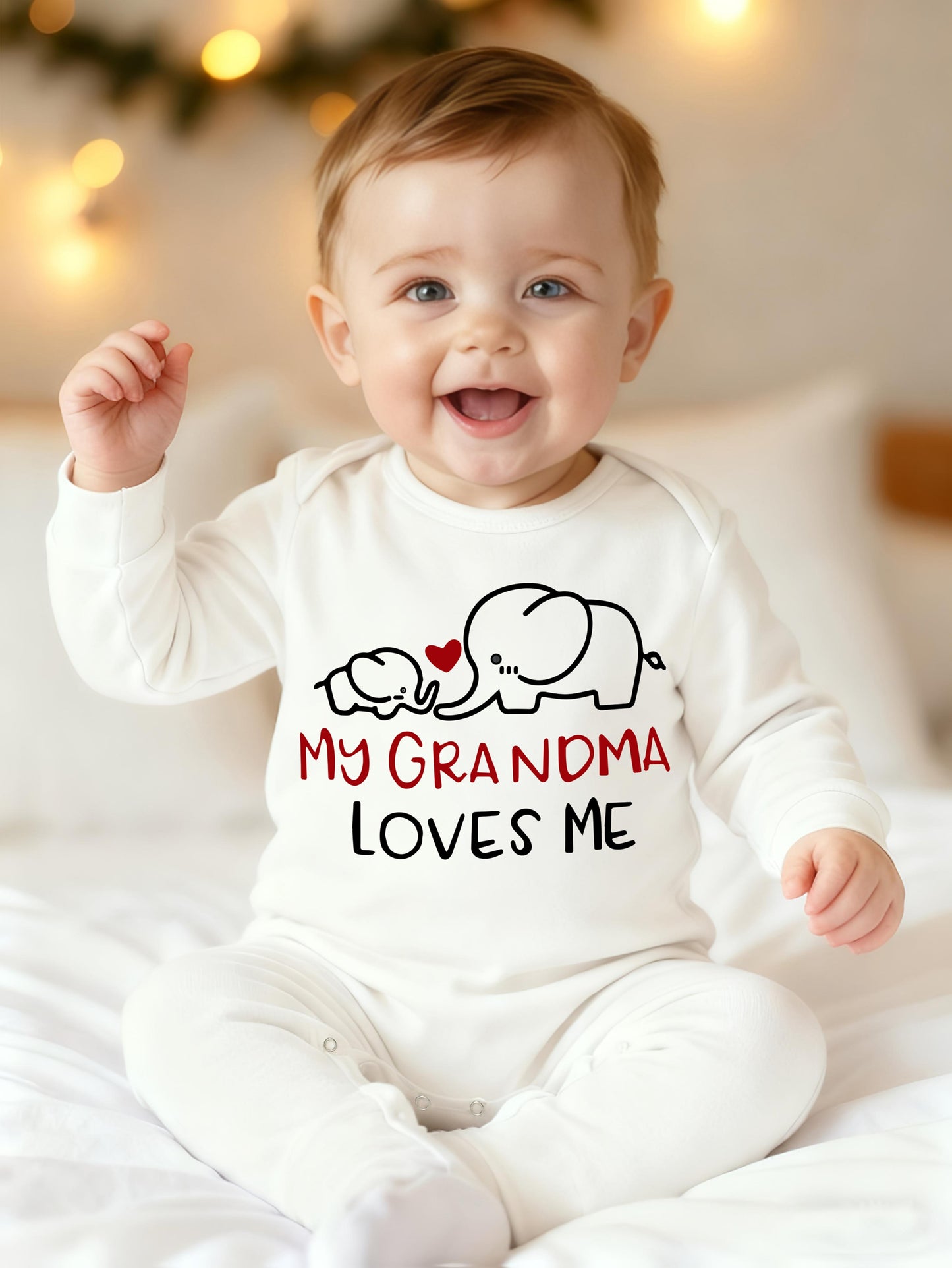 Soft White Bodysuit "My Grandma Loves Me" Elephant Design