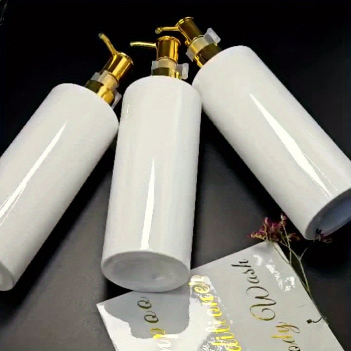 3pcs 500ml Elegant White Dispenser Set with Golden Labels - Plastic