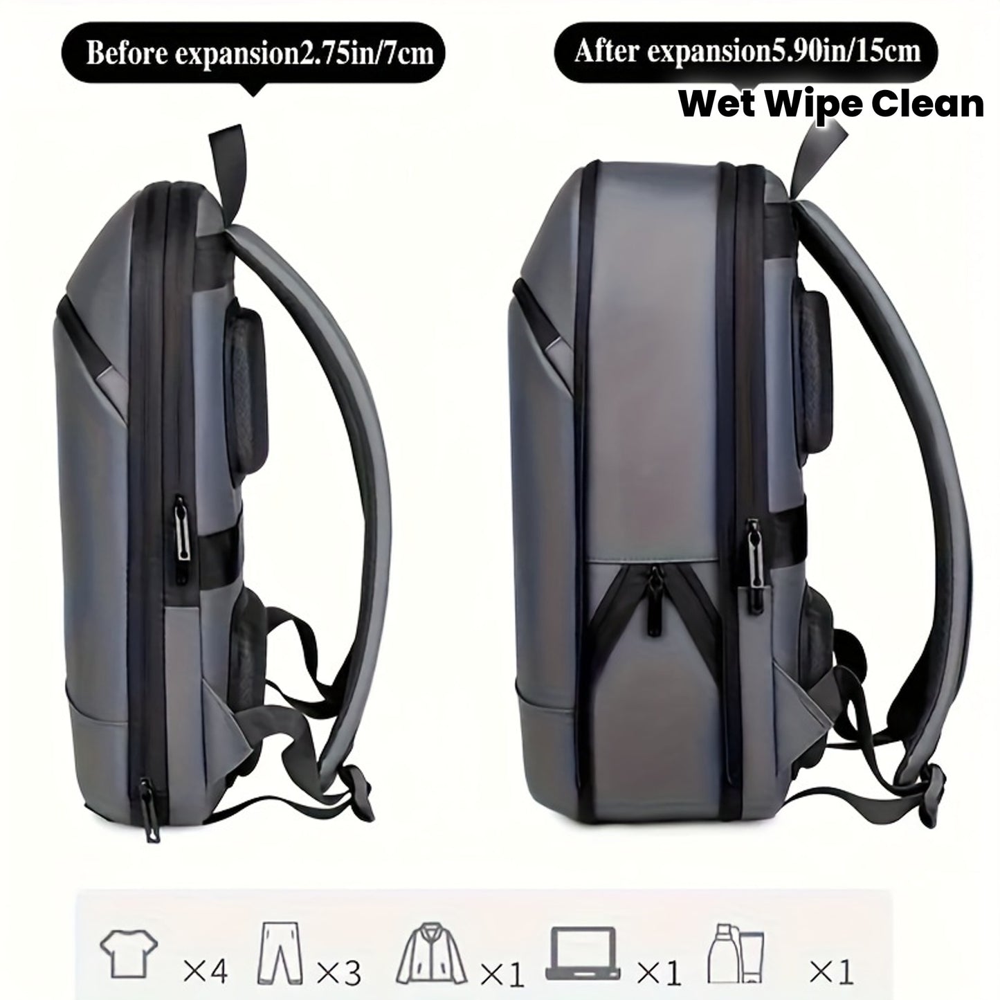 Business Style Expandable Backpack, Faux Leather, Durable Smooth Zipper