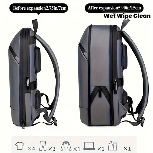 Business Style Expandable Backpack, Faux Leather, Durable Smooth Zipper