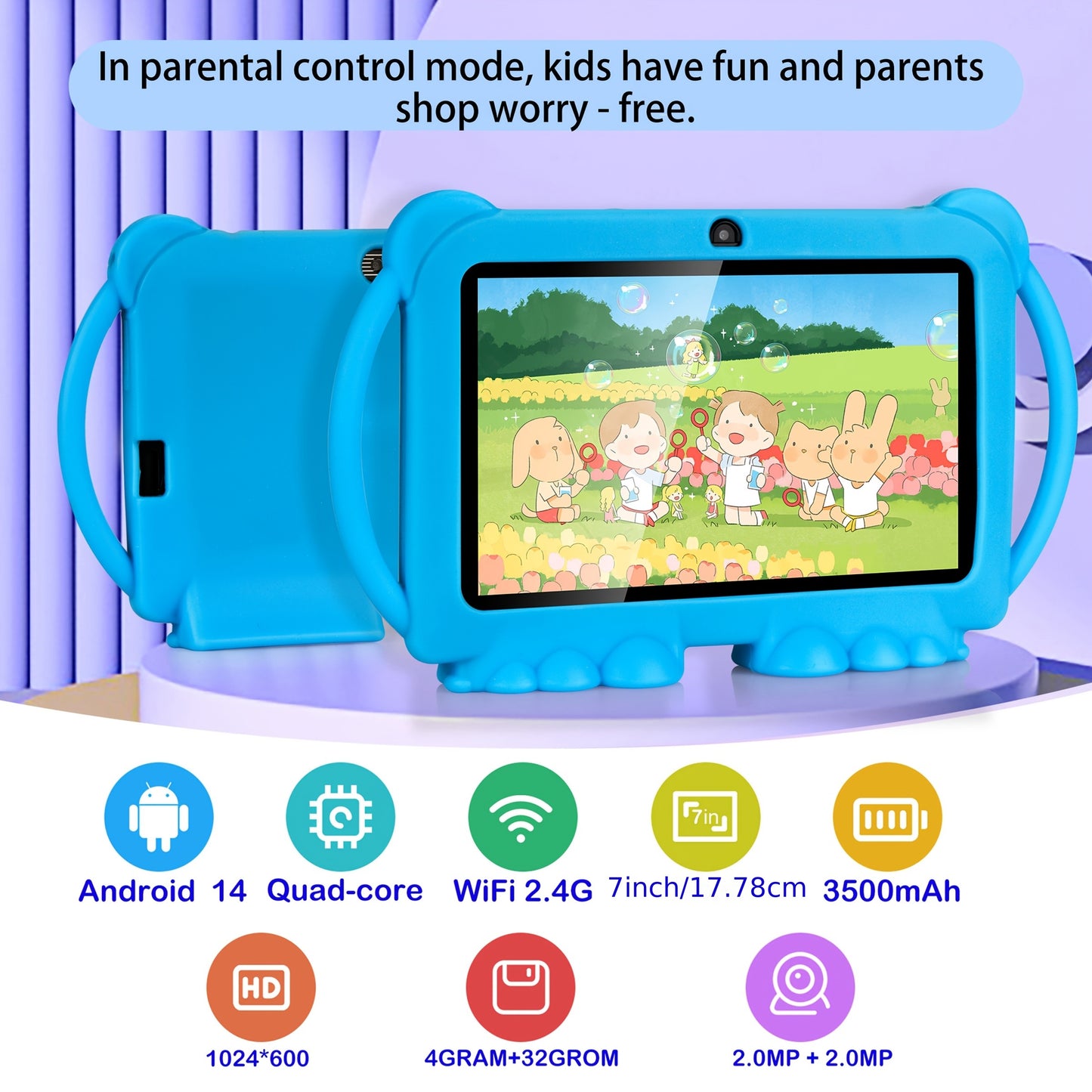 ITMEIPC 7-inch Android 14 Tablet with Protective Case