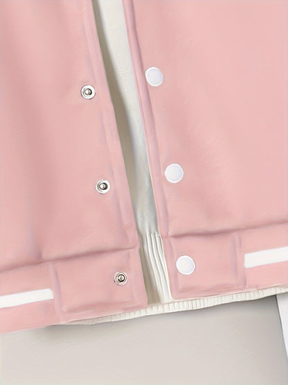 Cozy 2pcs Girls' Varsity Jacket & Jogger Set