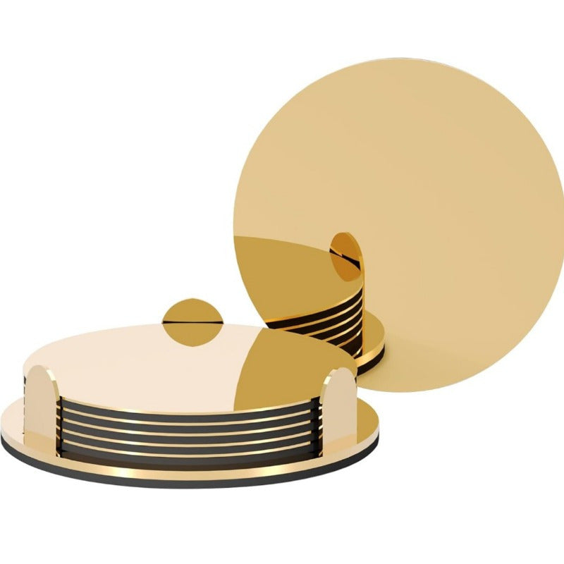 Golden Stainless Steel Coasters | 6pcs | 3.35 Inch Round | Mirror Finish