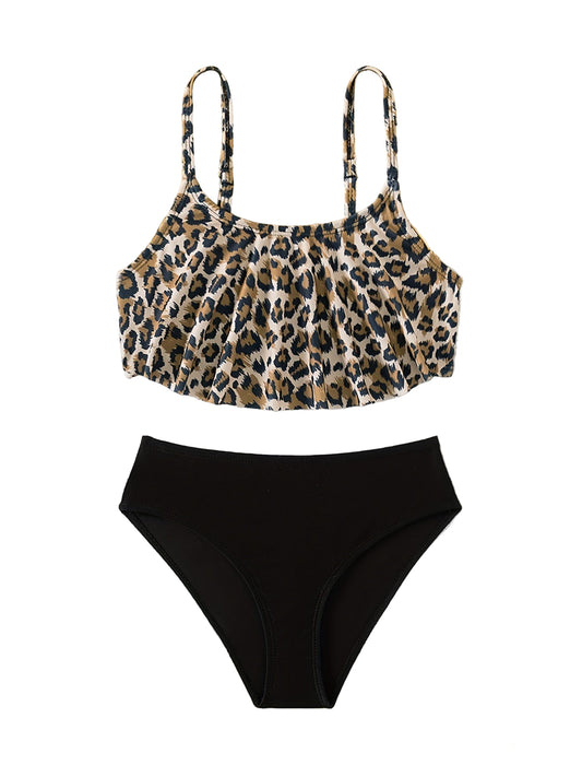 Girl's Swimwear 2pcs Dunut & Candy Print Sling Top + Brief Set Fashion Swimsuit