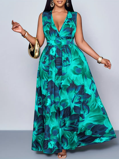 Elegant Deep V-Neck Sleeveless Maxi Dress