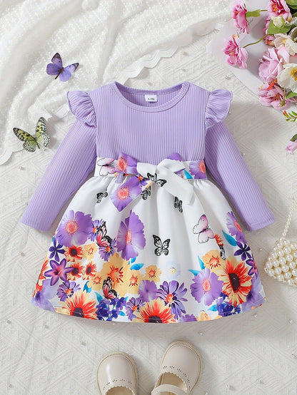 Baby comfortable dress+belt two-piece set