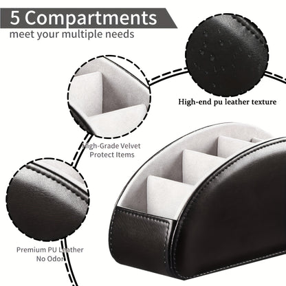 PU Leather Remote Control Holder with 5 Compartments