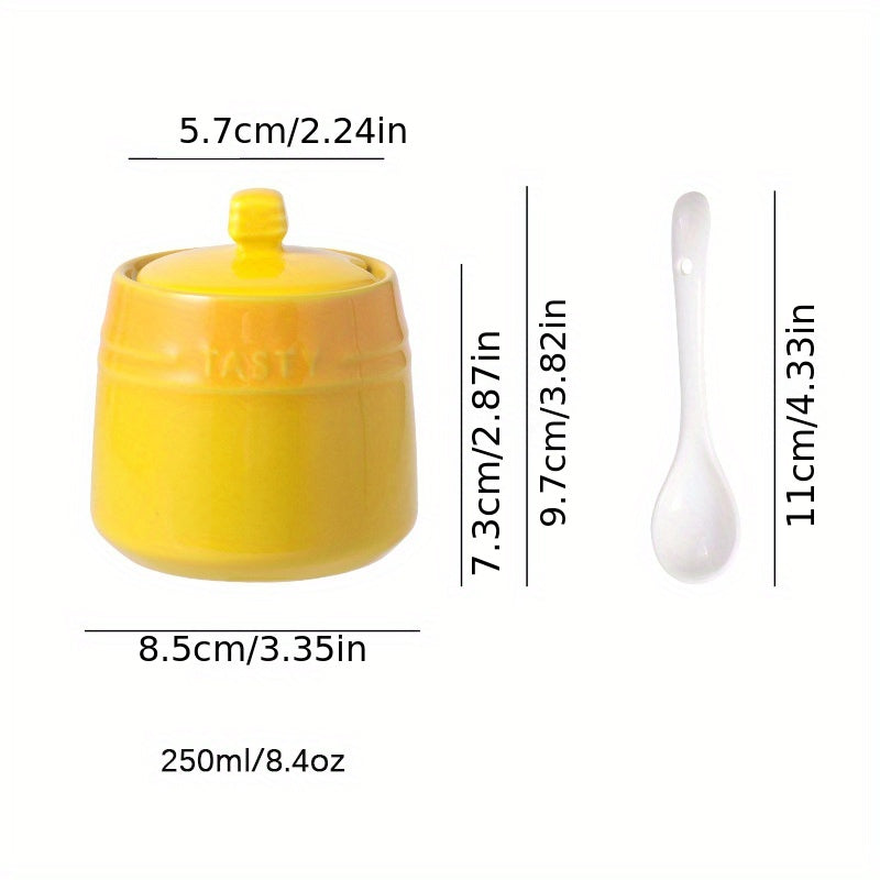1set Ceramic Colorful Gradient Spice Container with Lid and Spoon Set
