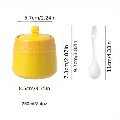1set Ceramic Colorful Gradient Spice Container with Lid and Spoon Set