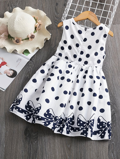 Girls' Bohemian Polka Dot Sleeveless Dress