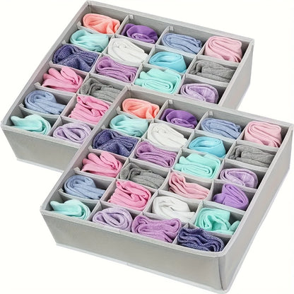 Gray Fabric Storage Boxes | Foldable & Stackable Organizer with 24 Compartments for Socks